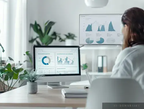 Agile Skalierung Workshop in einer Softwarefirma – Analyse wachsender Teamstrukturen mit Dashboards, KPIs und Prozessdaten im modernen Scandi-Office.
