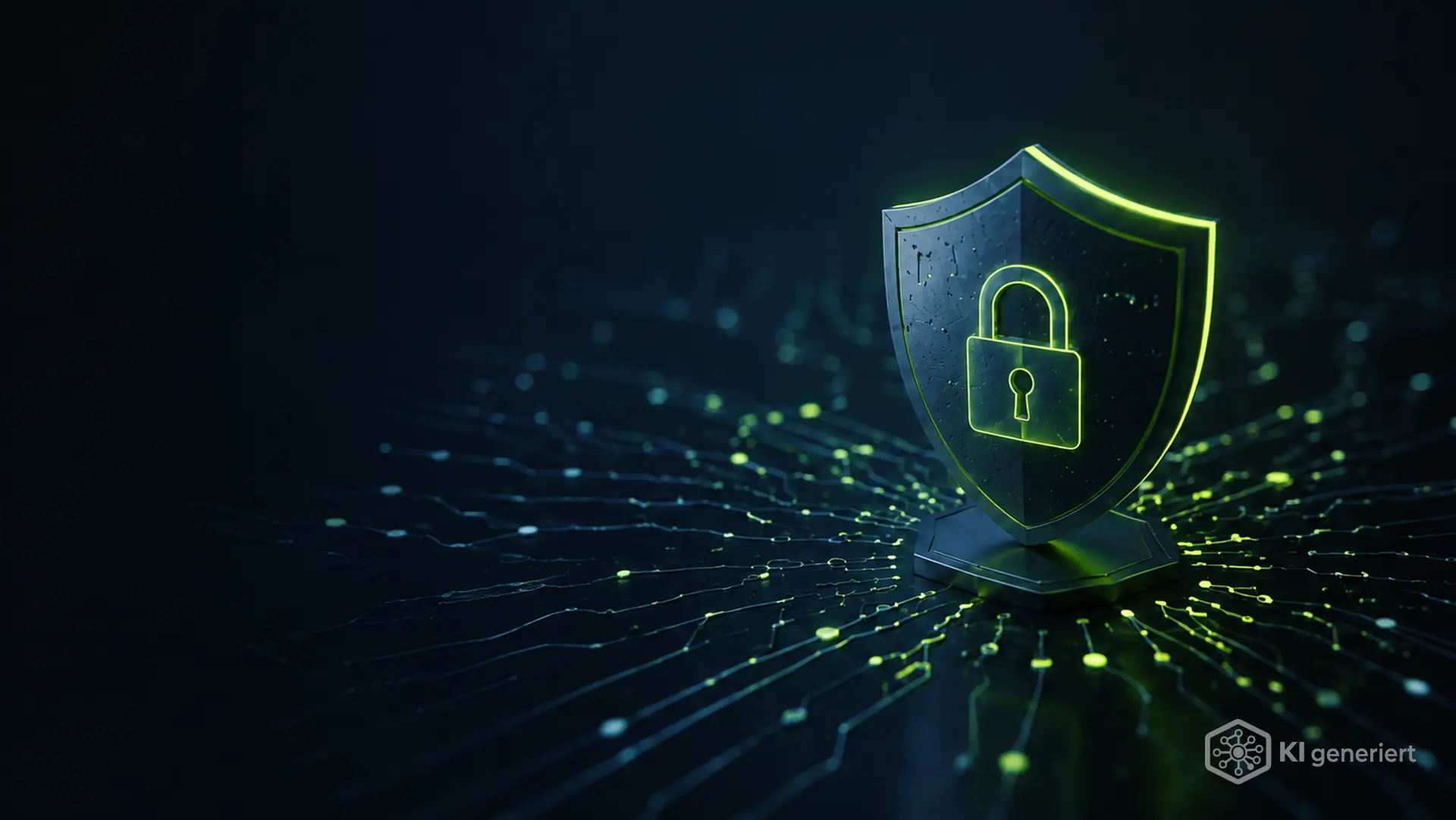 Digitales Schutzschild mit leuchtendem Sicherheitsschloss als Symbol für professionellen Datenschutz und einen externen Datenschutzbeauftragten